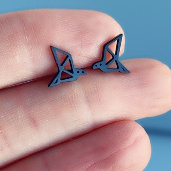 Surgical Steel Origami Bird Stud Earrings - Picture 5 of 16